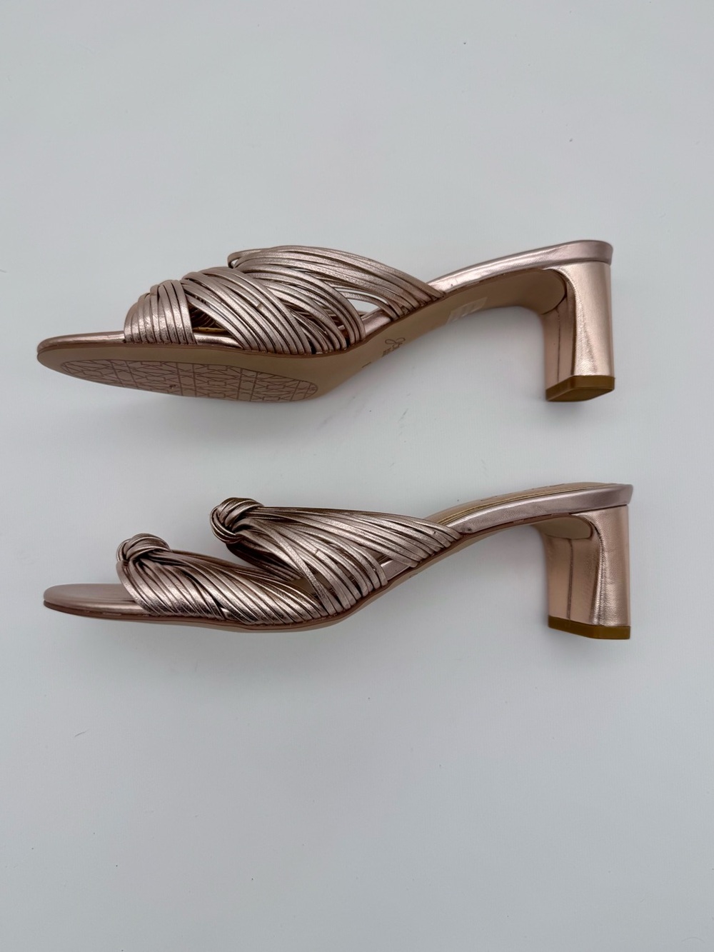 Jewel Badgley Mischka Cheryl Metallic Leather Block Heel Sandals Rose Gold 8 - Picture 10 of 15